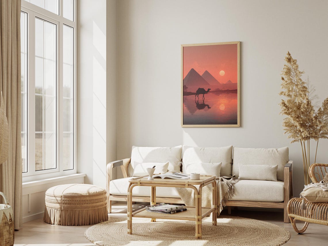 Camel Silhouette Giza Pyramids Sunset Reflection Travel Poster - Image 3