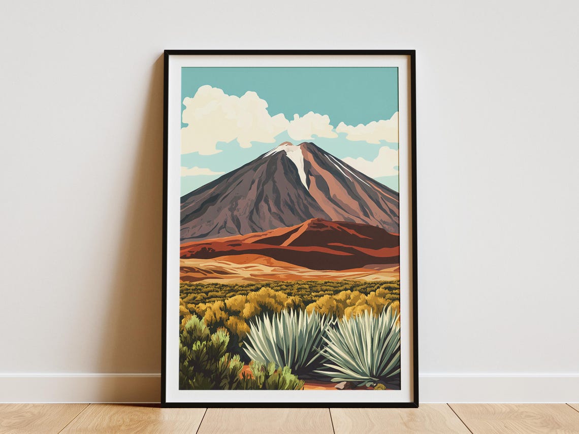 Conical Volcano Red Desert Agave Plants Dramatic Mountain Poster