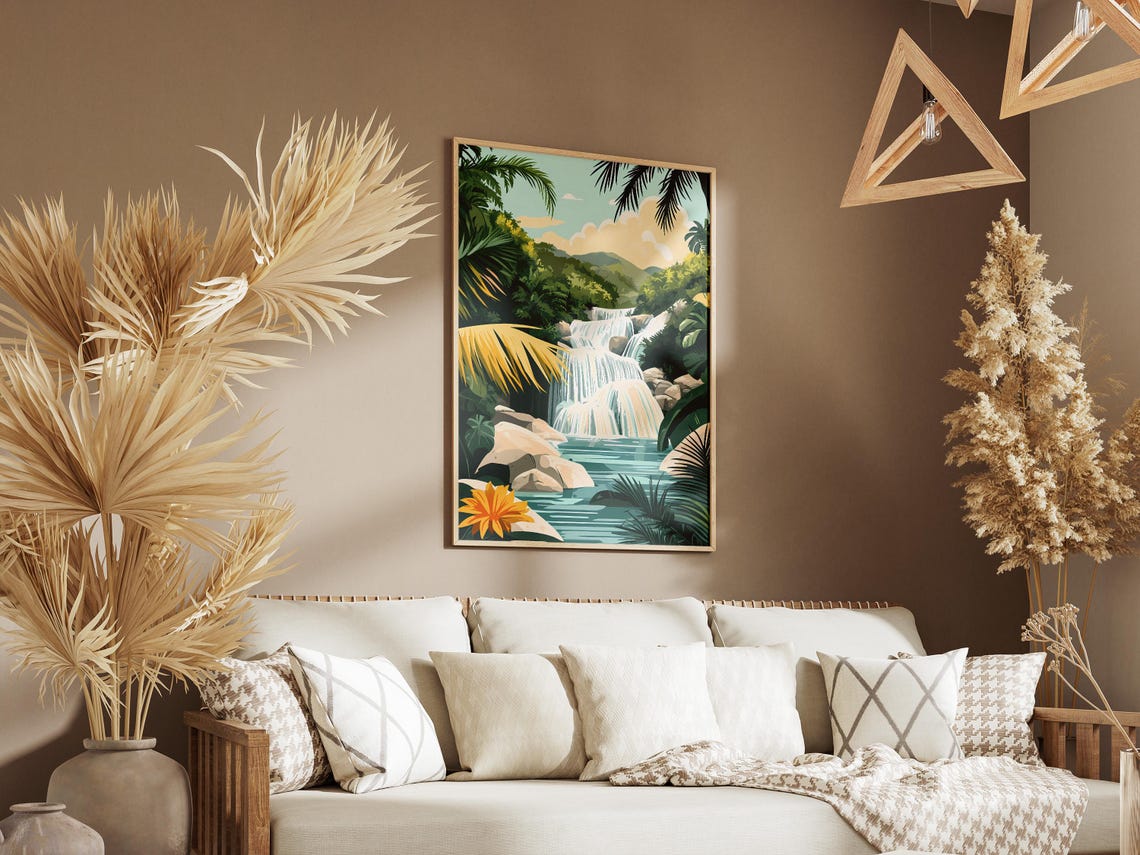 Tropical Waterfall Cascade in Jamaica Dunn's River Falls Poster - Image 3