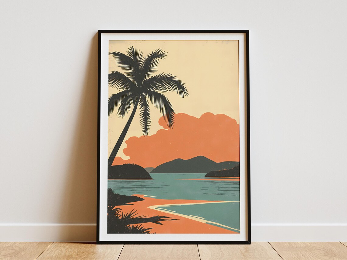 Tonga Island Beach Leaning Palm Sunset Coral Sand Cove Poster