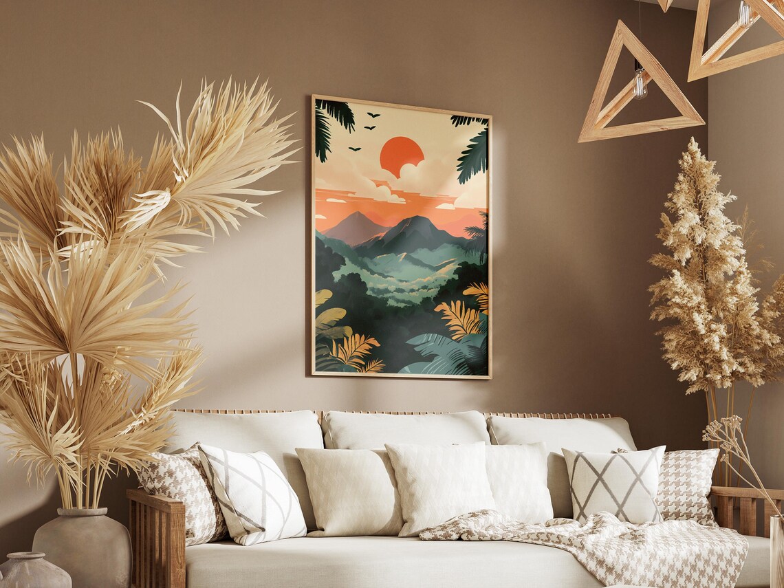 Indonesia Jungle Volcanoes Coral Sun Canopy Retro Travel Poster - Image 3