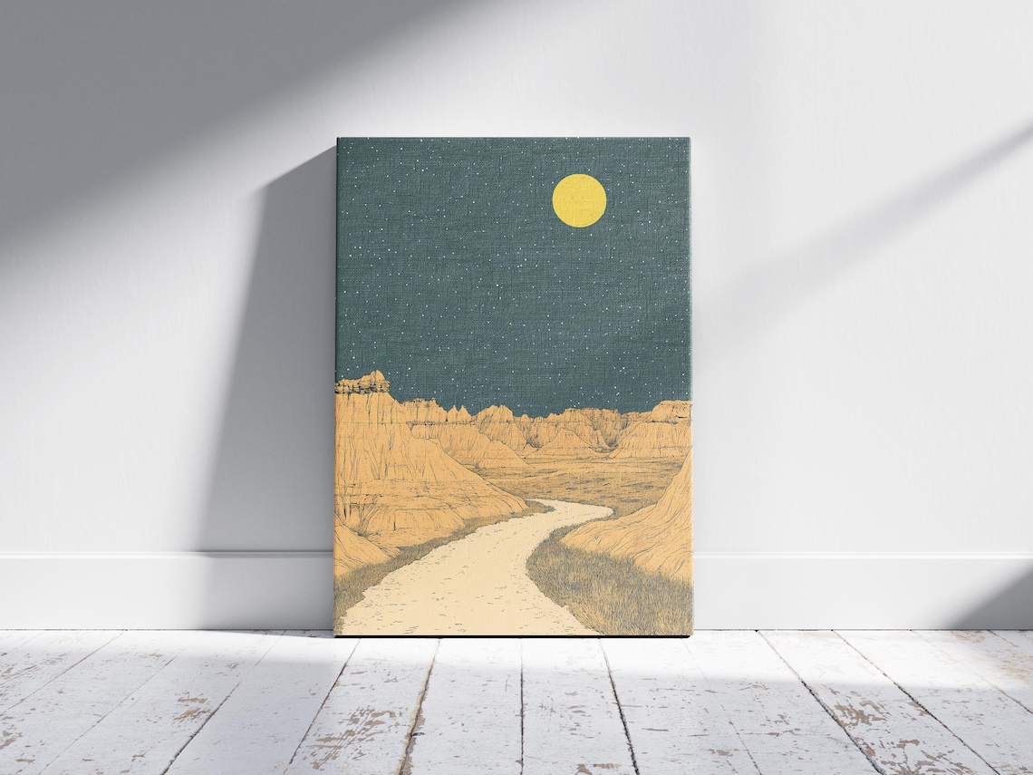 Badlands National Park Moonlit Canyon With Winding Riverbed Night Poster - Image 2