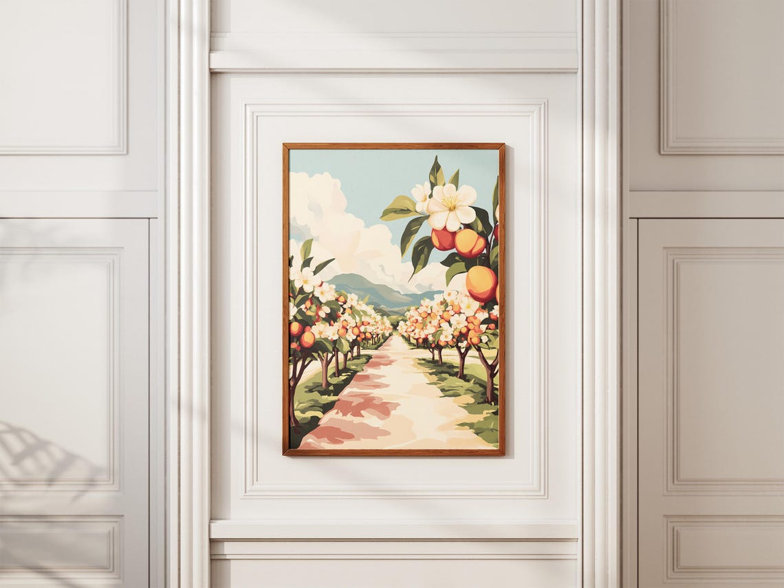 Sunny Citrus Orchard Path with Blossoms and Ripe Oranges Poster - Image 2