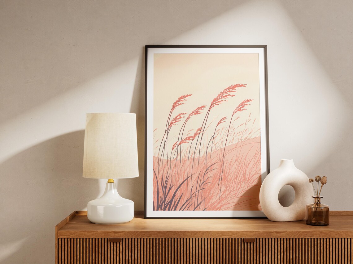 Pink Beach Grass on Sandy Dunes Minimalist Botanical Art Poster - Image 5