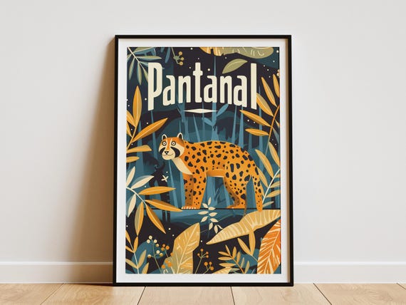Pantanal Brazil Jungle Animal Poster Tropical Art Print Minimalist Botanical Wall Art Nature Illustration Decor