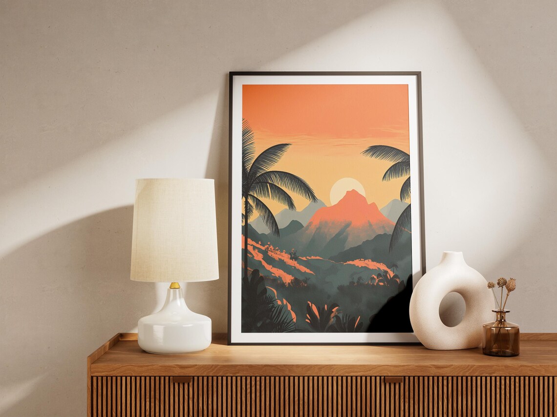 Peruvian Andes Sunset Orange Ridge Palm Silhouettes Dusk Poster - Image 5