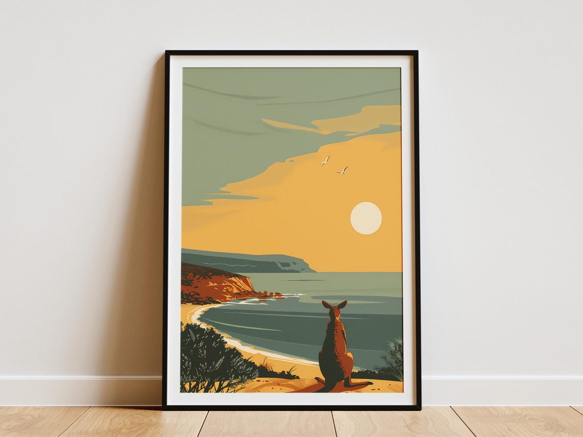 Kangaroo Island Australia Poster Minimalist Travel Print Modern Art Landscape Wall Decor Beach Art