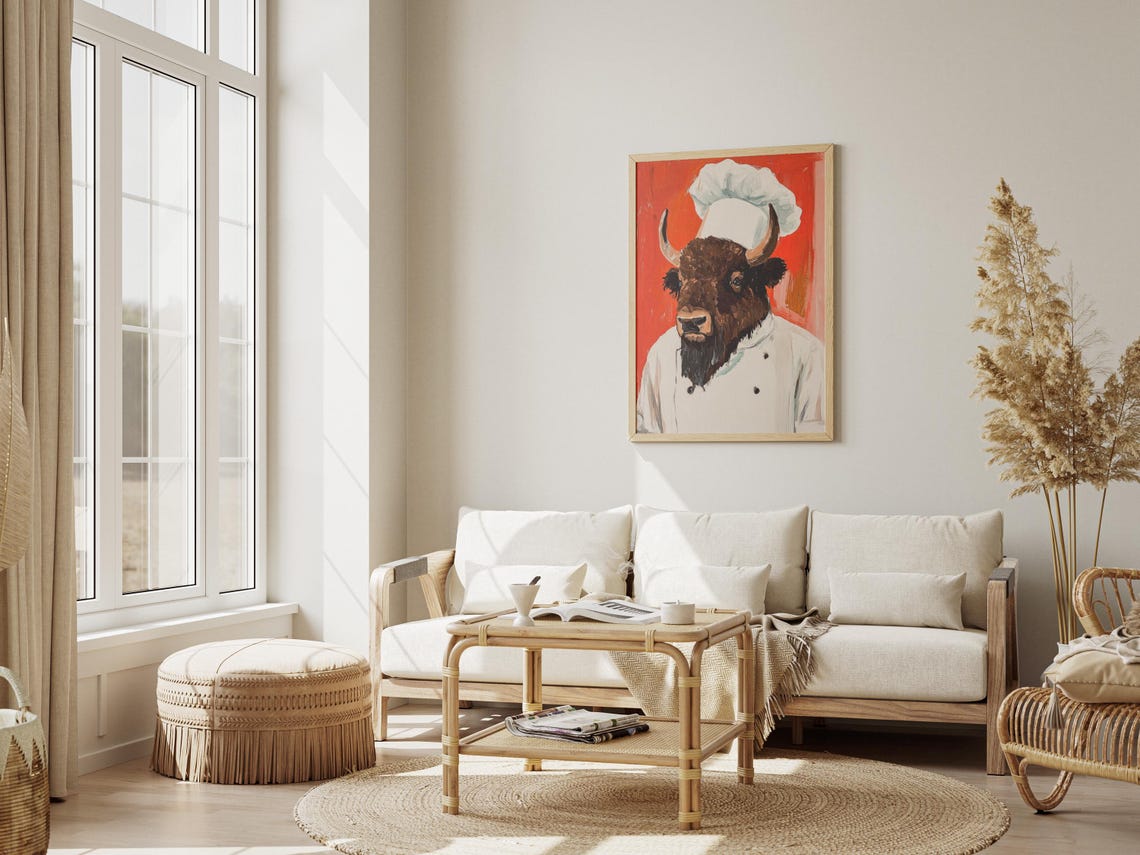 Bison Chef Poster Funny Animal Art Kitchen Decor Restaurant Wall Print Whimsical Unique - Image 3