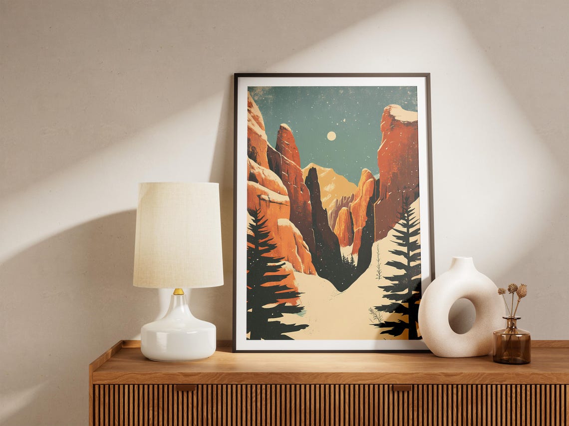 Pinnacles Snowy Red Rock Spires Under a Teal Night Sky Poster - Image 5