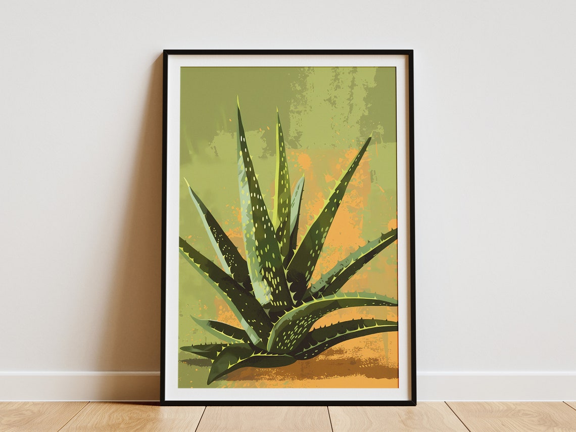 Spotted Aloe Vera Plant Green Bold Botanical Illustration Poster
