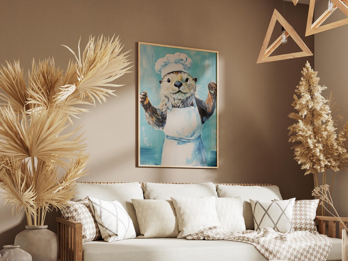 Sea Otter Chef Art Print Kitchen Wall Decor Animal Poster Cute Gift Funny Cooking Whimsical Idea - Image 3
