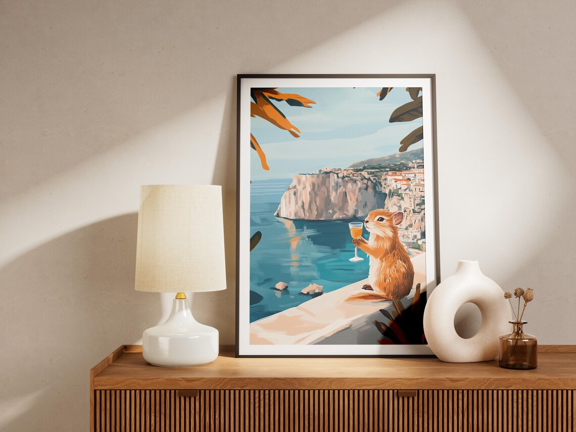 Pika Coastal Cliff Wine Glass Italian Riviera Summer Art Poster - Image 4
