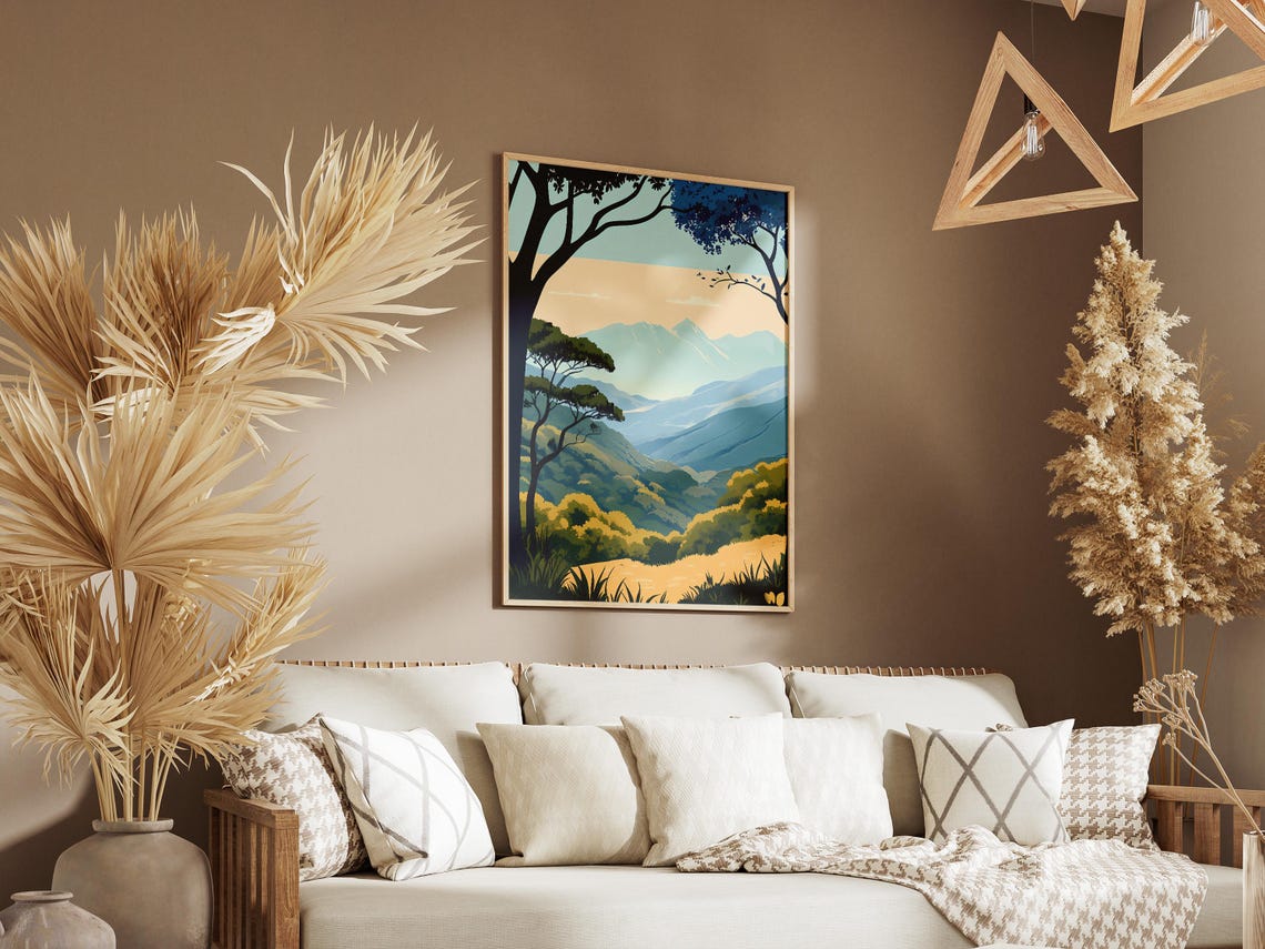 Golden Forest Hills Blue Mountain Range Panoramic Nature Poster - Image 3