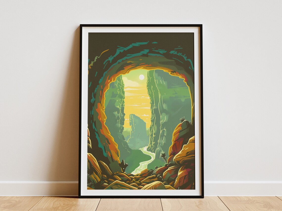 Mammoth Cave Canyon Window Sunlit Gorge Vintage National Park Poster