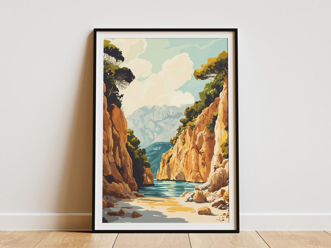 Mediterranean Coastal Gorge Cliffs and Turquoise Seascape Poster