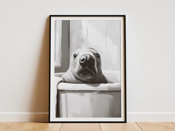 Manatee In Bathtub Poster Bathroom Wall Art Minimalist Animal Print Quirky Home Decor Lover Gift Funny Bubble Bath