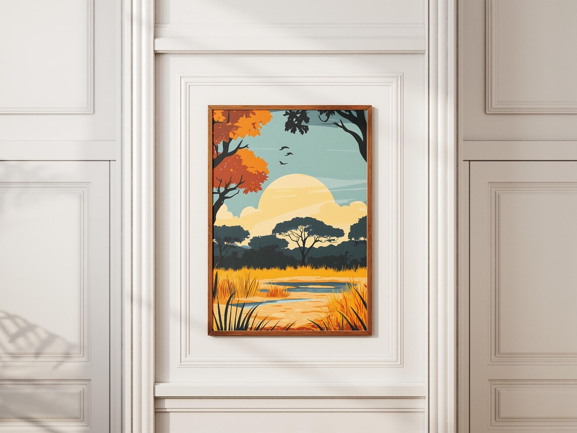 South Luangwa Zambia Safari Sunrise Acacia Trees Vintage Decor Poster - Image 2
