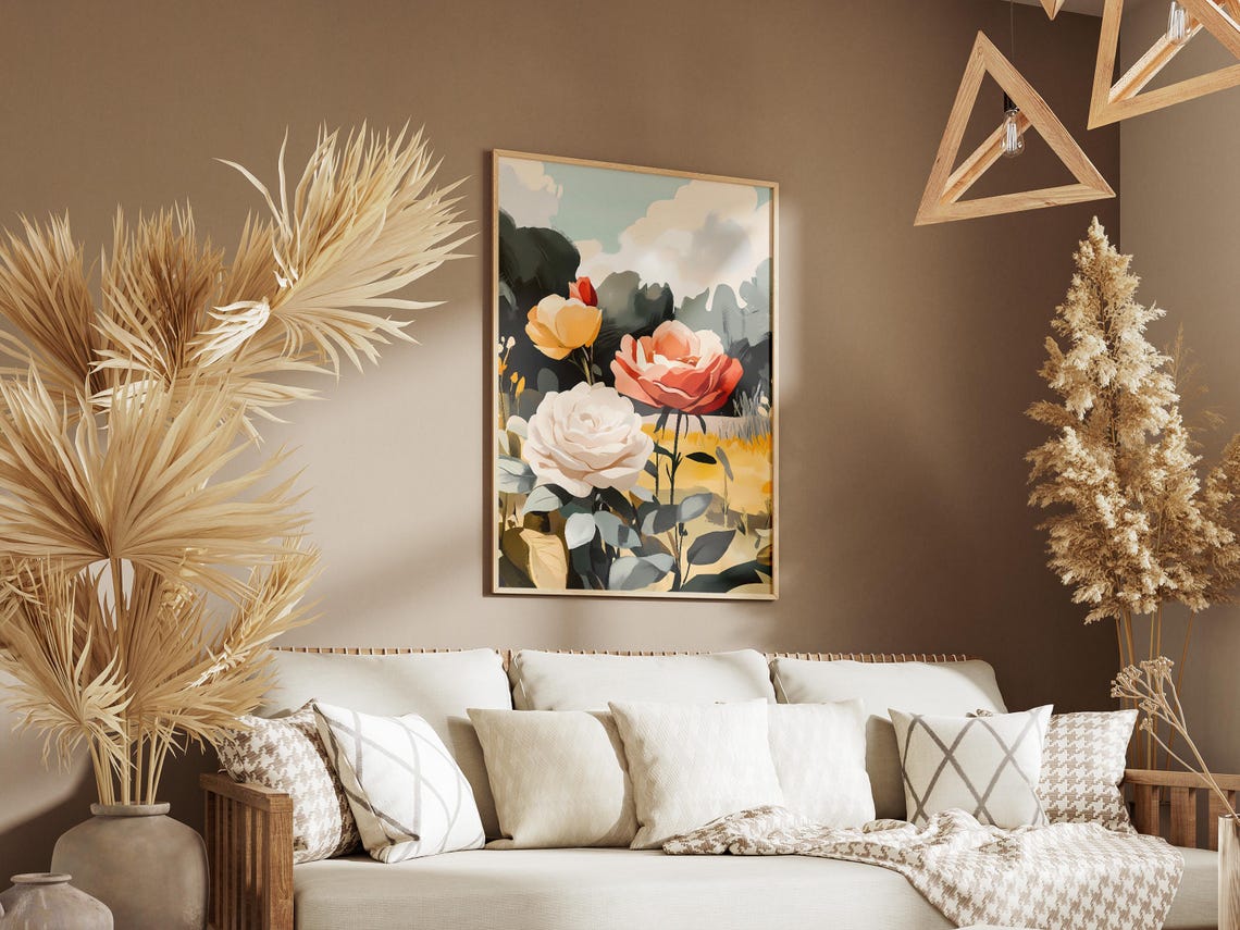 Soft Blooming Roses In A Moody Evening Garden Floral Art Poster - Image 3