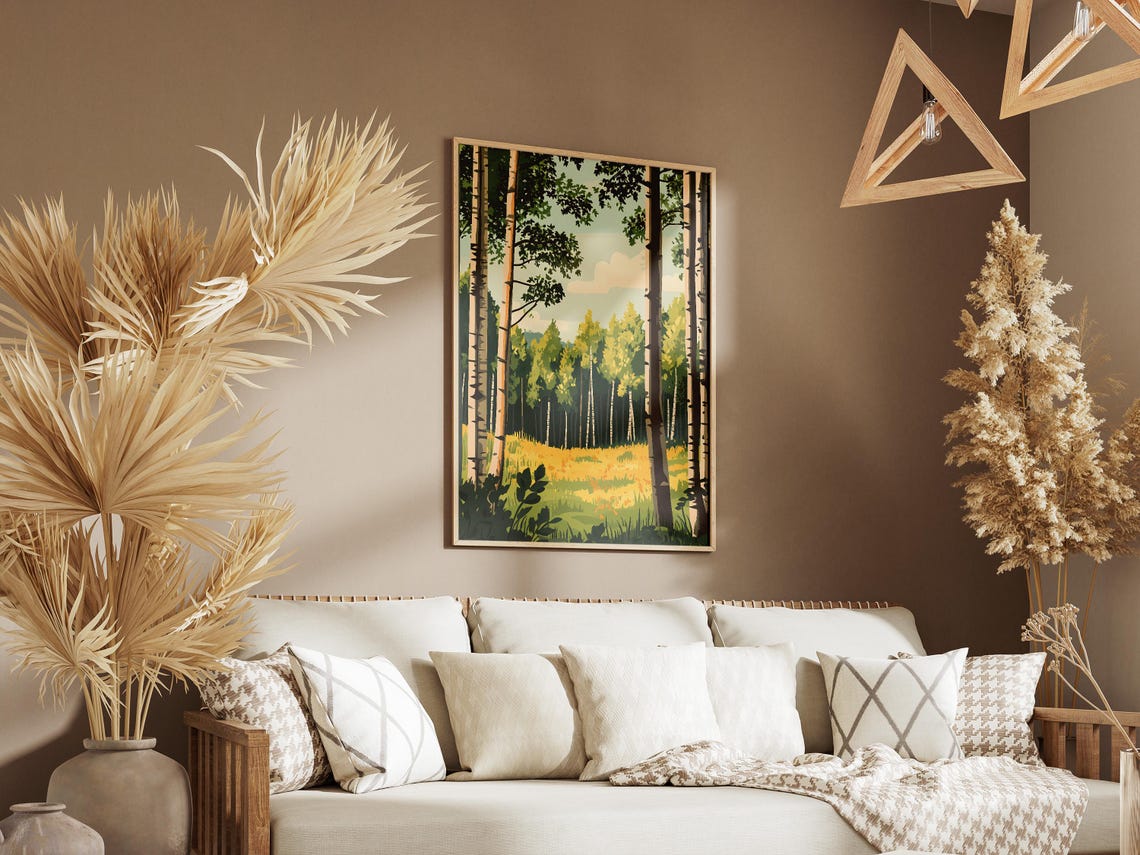 Birch Forest White Trunks Green Canopy Bright Summer Meadow Poster - Image 3