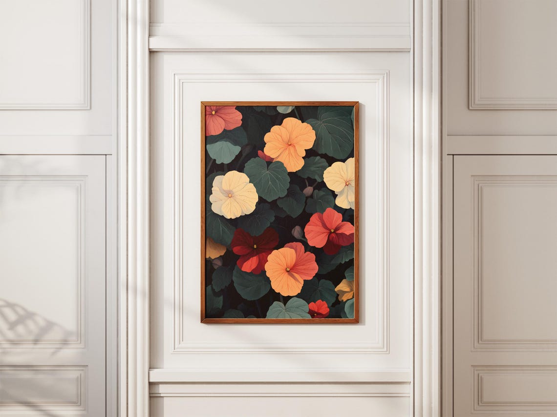 Midnight Nasturtium Garden Blooms Dark Moody Floral Art Poster - Image 2