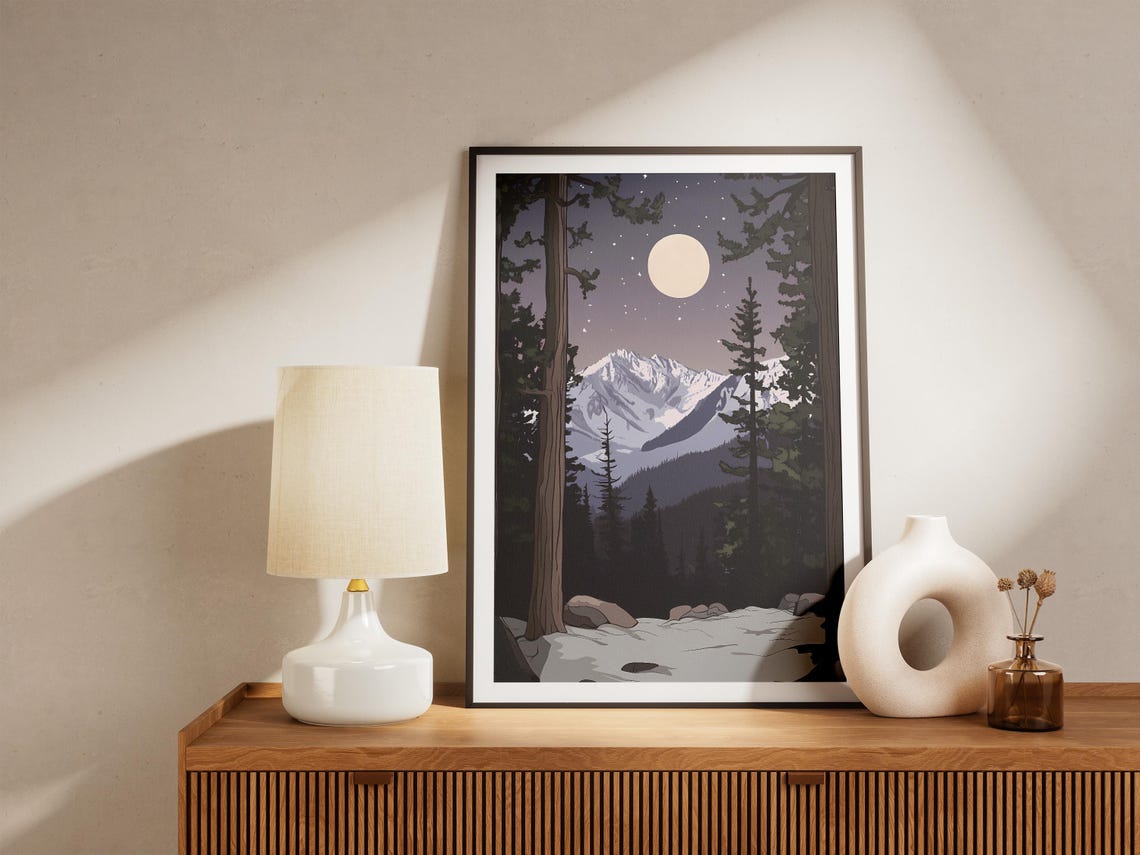 Sequoia National Park Snowy Mountain Framed By Pines Night Poster - Image 4
