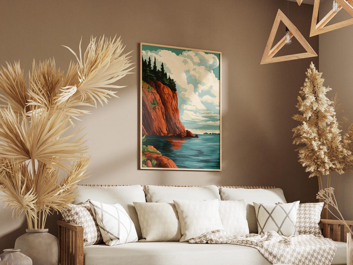 Red Cliffs Falling Into The Turquoise Sea Vintage Travel Poster - Image 3