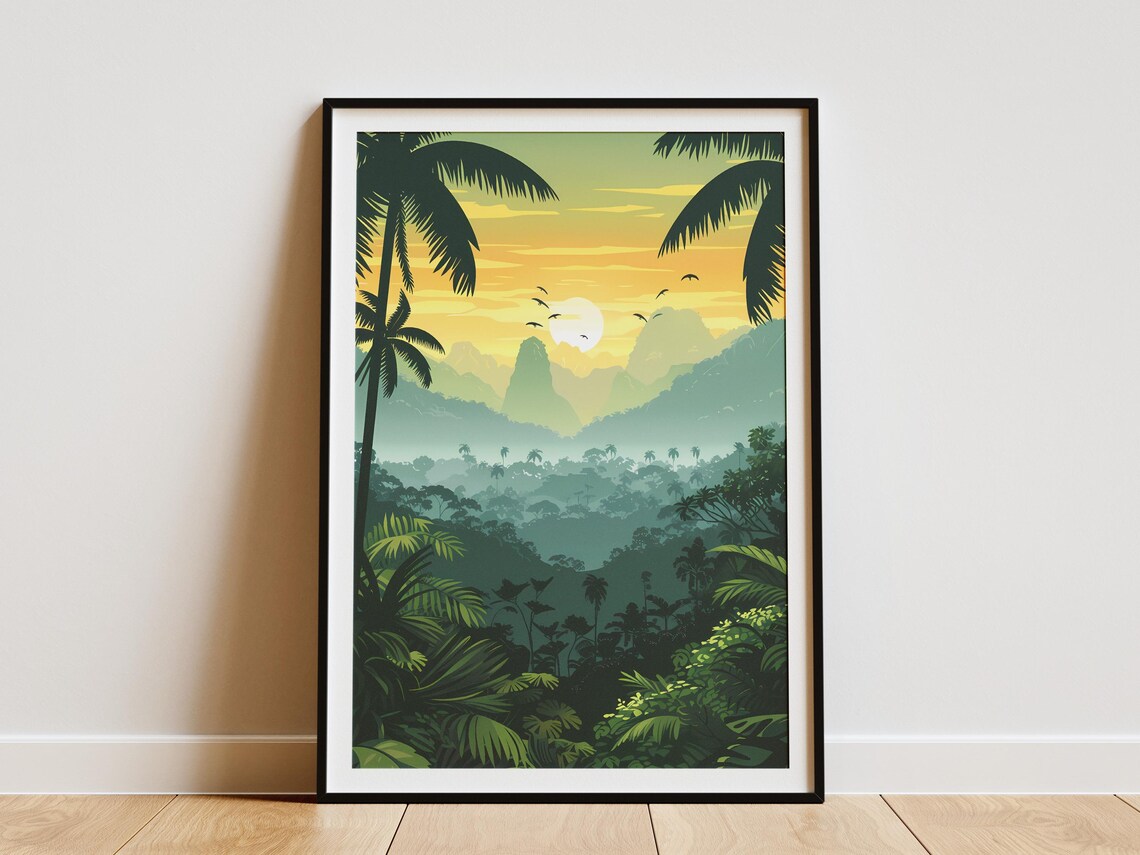 Amazon Rainforest Poster Tropical Jungle Print Nature Wall Art Green Botanical Decor Midcentury Modern Wall Decor