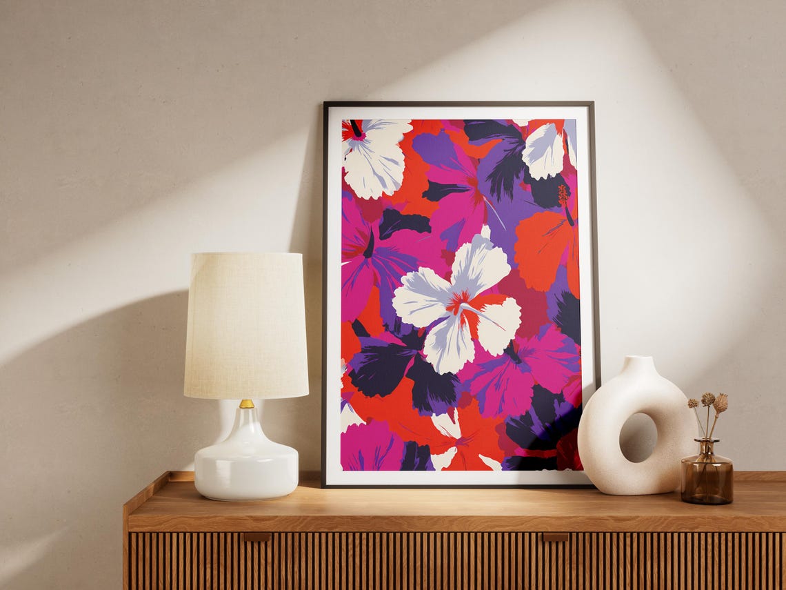 Bold Tropical Hibiscus Flower Pattern Colorful Botanical Poster - Image 4