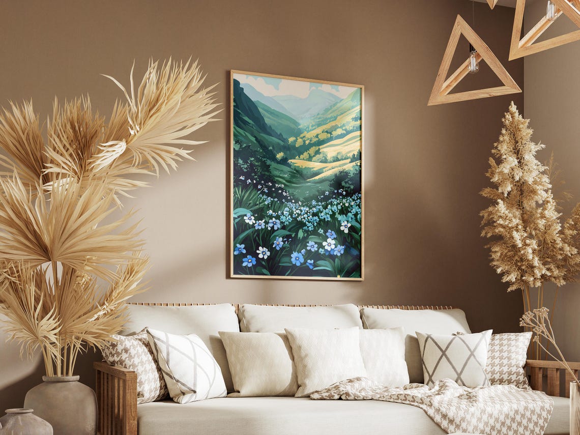 Blue Forget Me Nots Green Mountain Valley Spring Flower Poster - Image 3