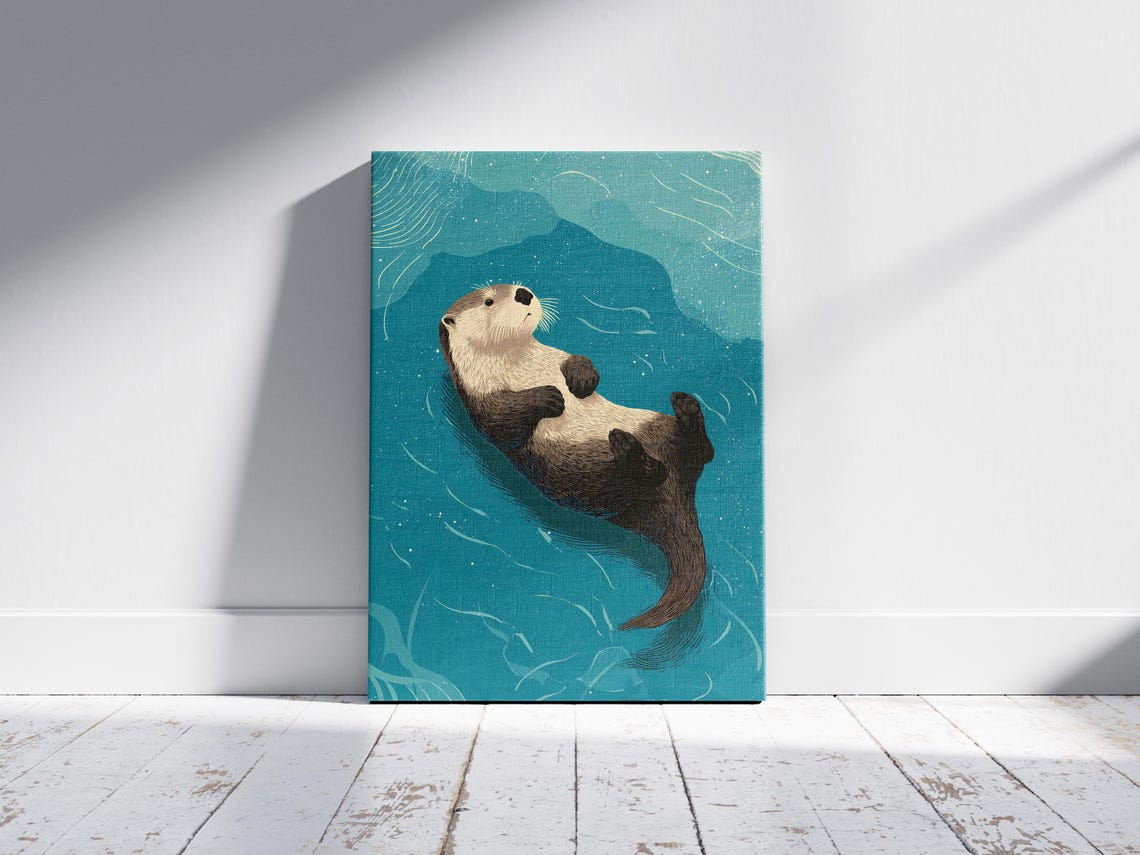Adorable Sea Otter Floating On Its Back In Teal Ocean Water Poster - Image 2
