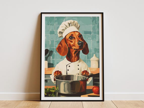 Dachshund Chef Art Print Dog Kitchen Poster Funny Wall Sausage Decor