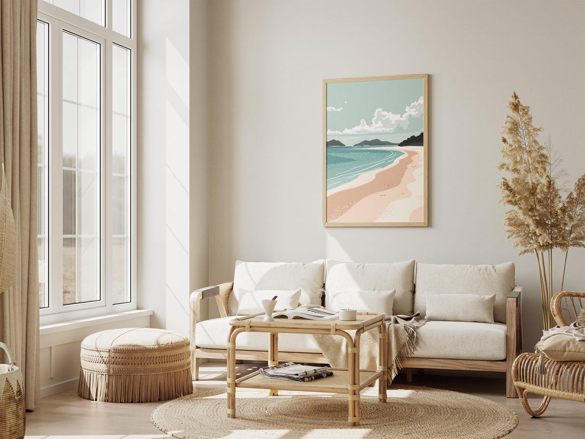 Whitehaven Beach Minimalist Pastel Sand Curve Illustration Poster - Image 4