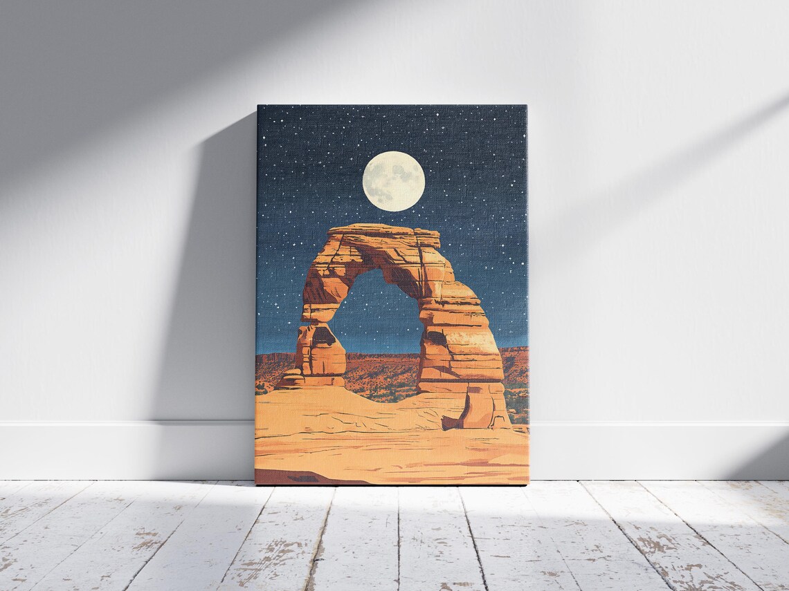 Arches National Park Utah Delicate Arch Moonlit Night Starry Sky Poster - Image 2
