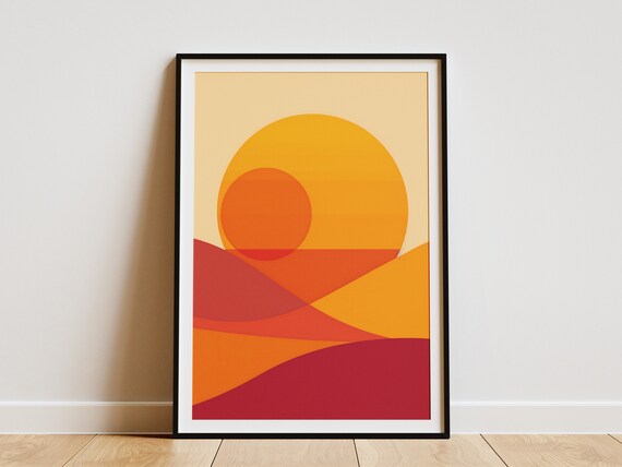 Minimalist Abstract Sunset Print Modern Wall Art Geometric Mid Century Art Poster
