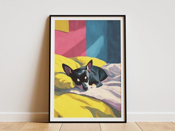 Chihuahua Sleeping Dog Art Print Matisse Inspired Abstract Pet Painting Colorful Bedroom Wall Unique Lover Gift Modern Animal Home