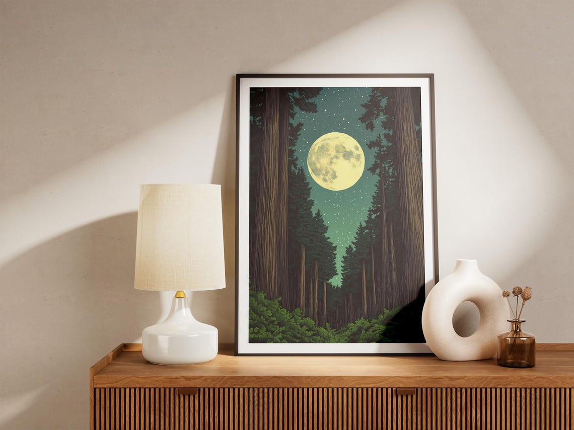 Redwood National Park Full Moon Over Redwood Canopy Starry Poster - Image 4