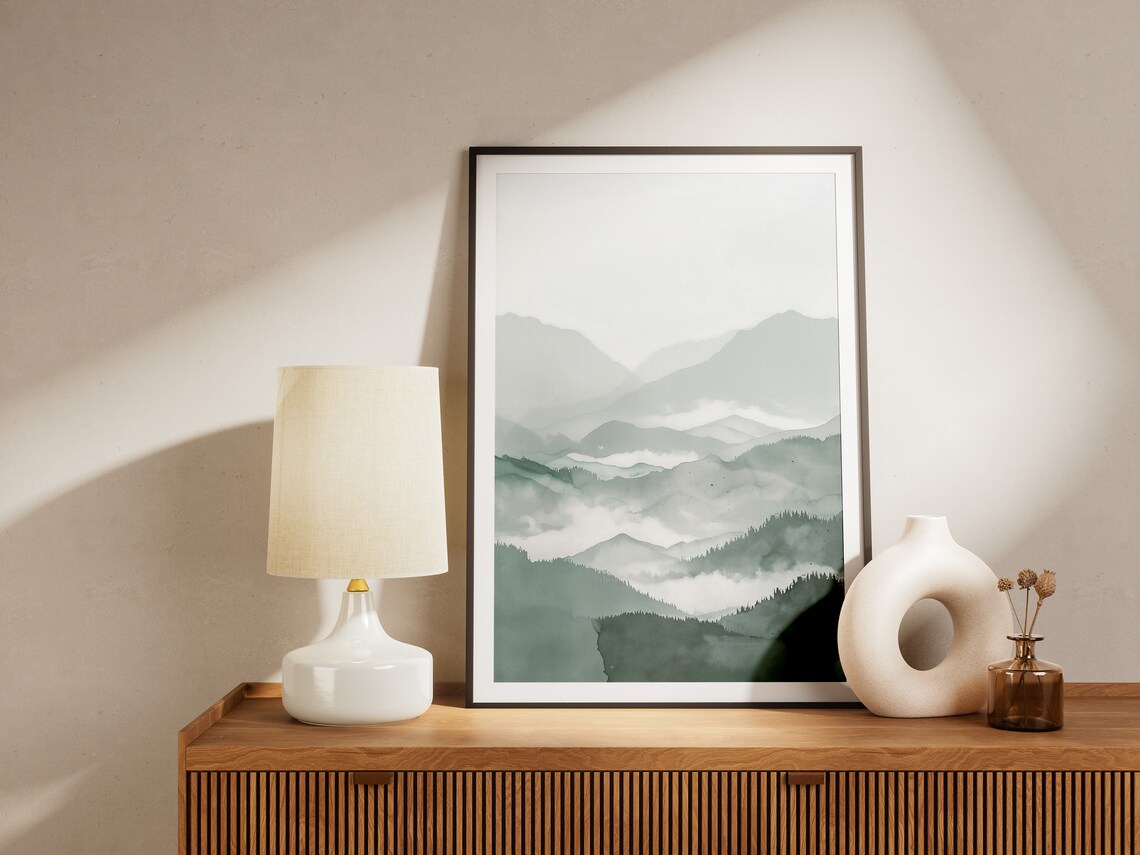Minimalist Watercolor Mountain Art Print, Japandi - Image 2