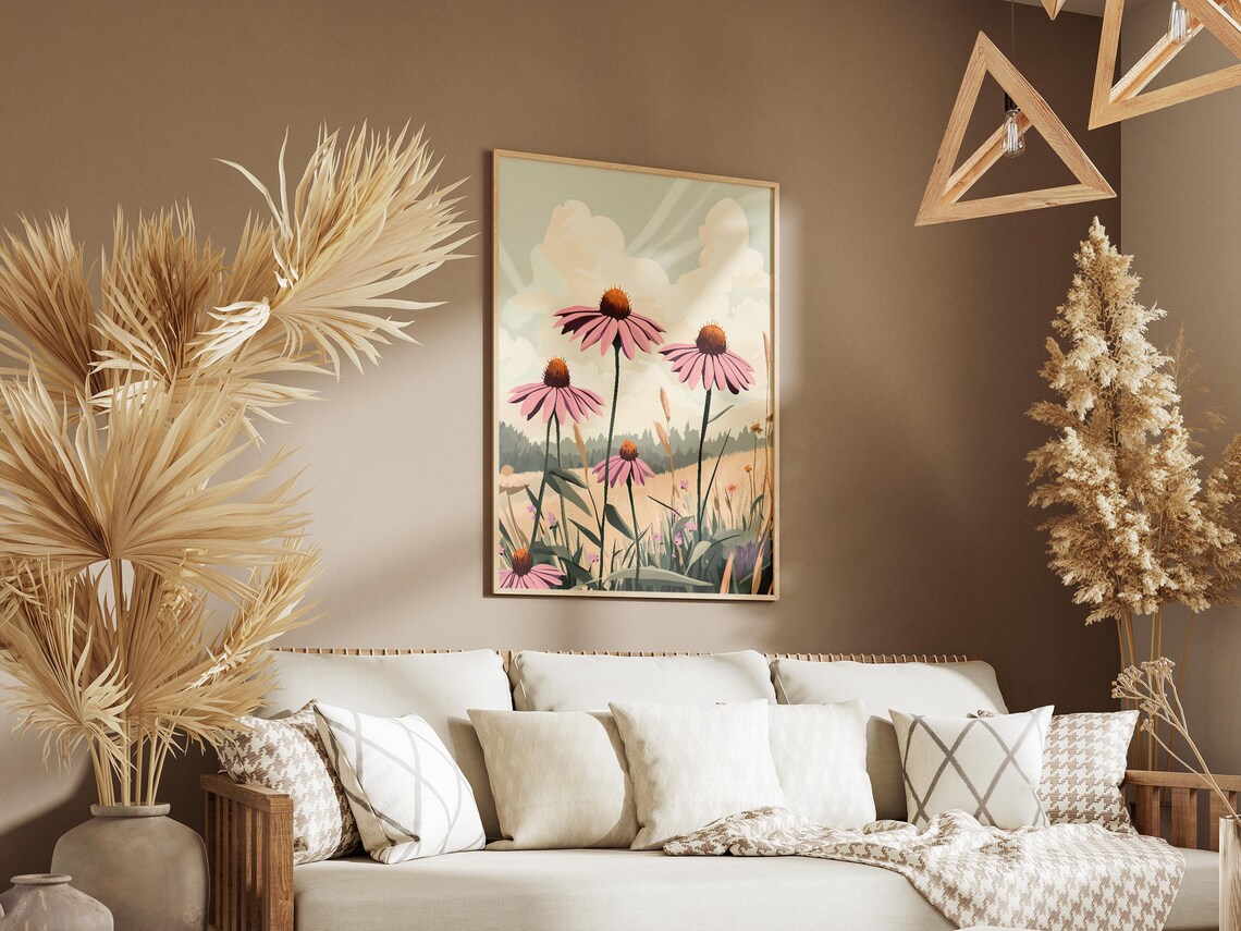 Pink Coneflower Prairie Meadow Botanical Illustration Poster - Image 3