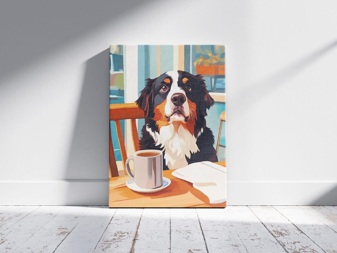Bernese Mountain Dog Art Print Drinking Coffee Poster Lover Gift Kitchen Decor Funny - Image 2