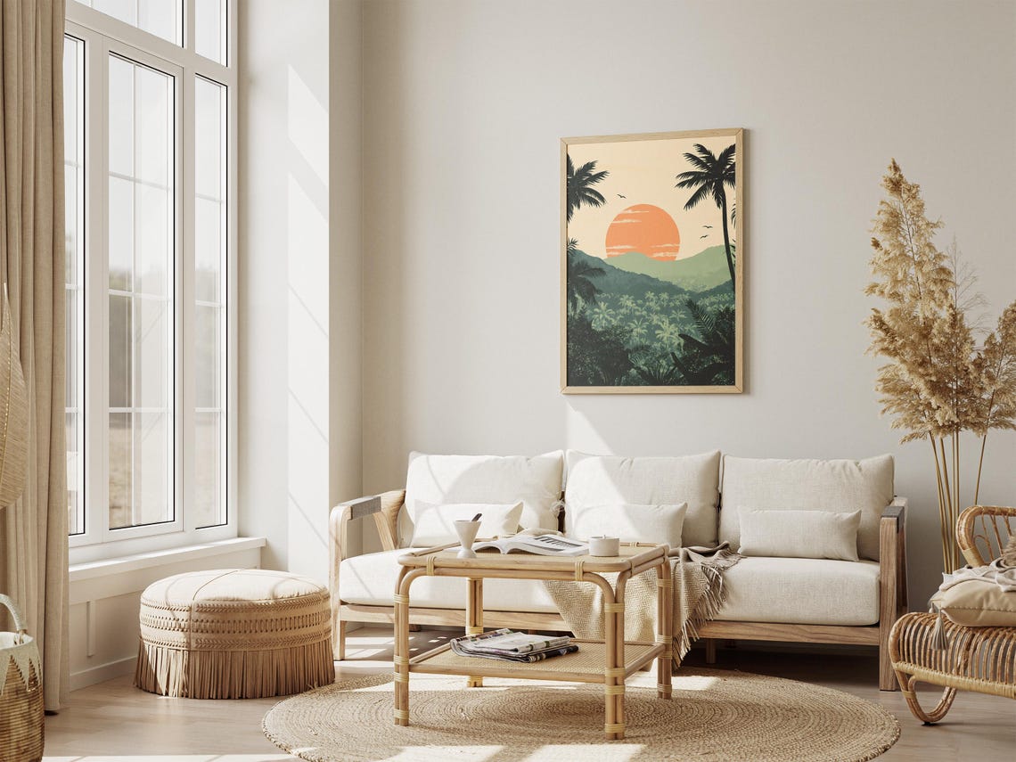 Tropical Jungle Sunset with Palm Silhouettes Art Poster Serene - Image 4