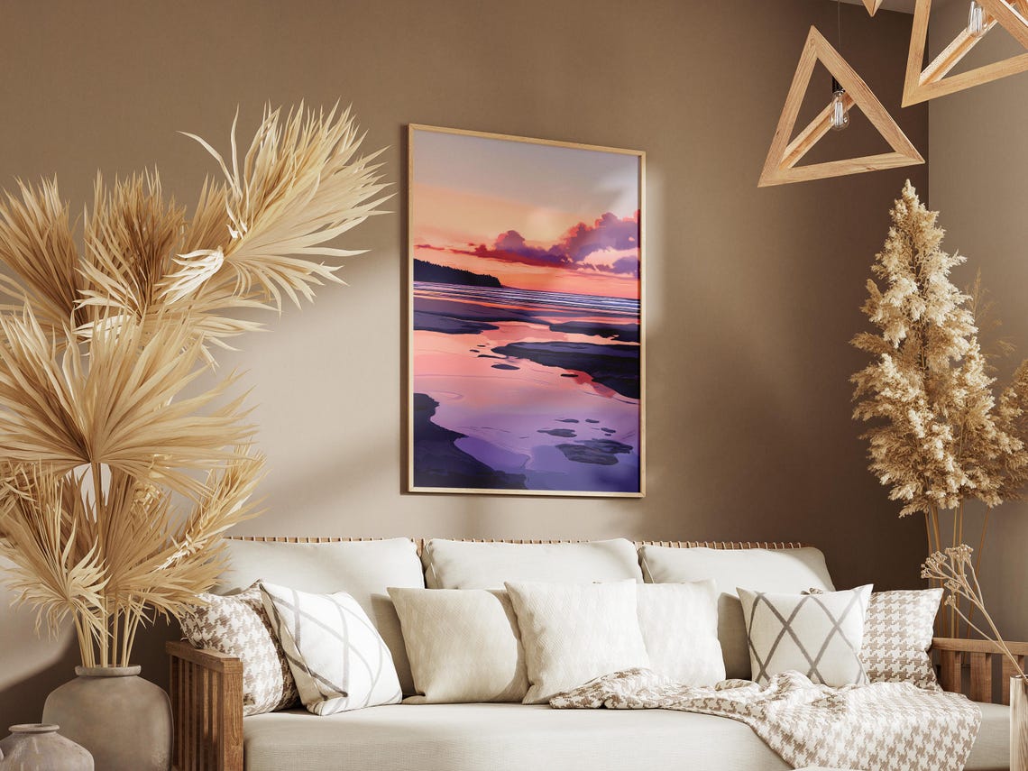 Pink Sunset Sky Reflecting in Calm Coastal Tidal Pools Poster - Image 3
