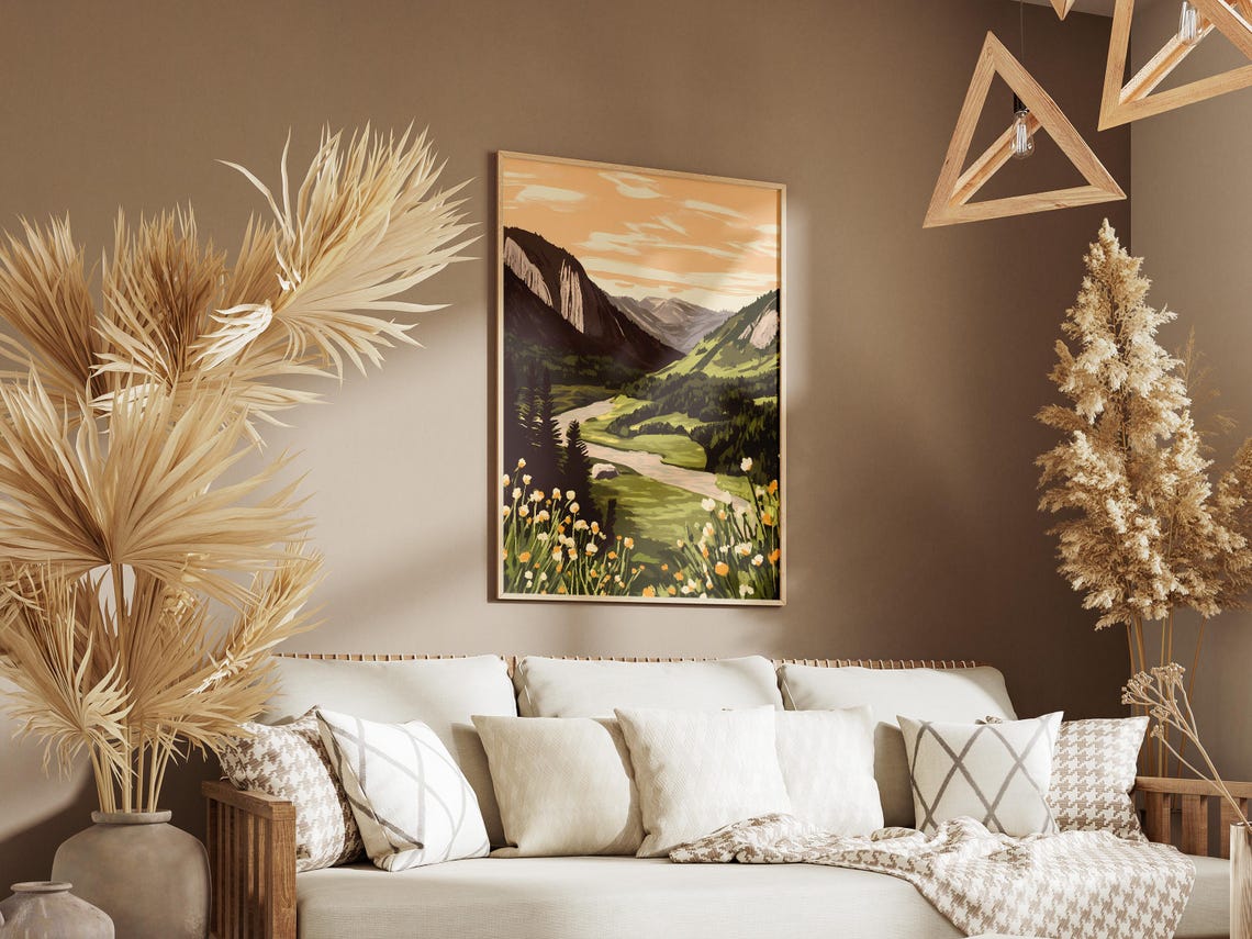 Alpine Valley with Winding River and Wildflower Meadow Poster - Image 3