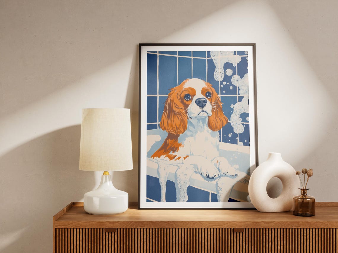 Cavalier King Charles Spaniel in Bubble Bath Cute Dog Poster - Image 4