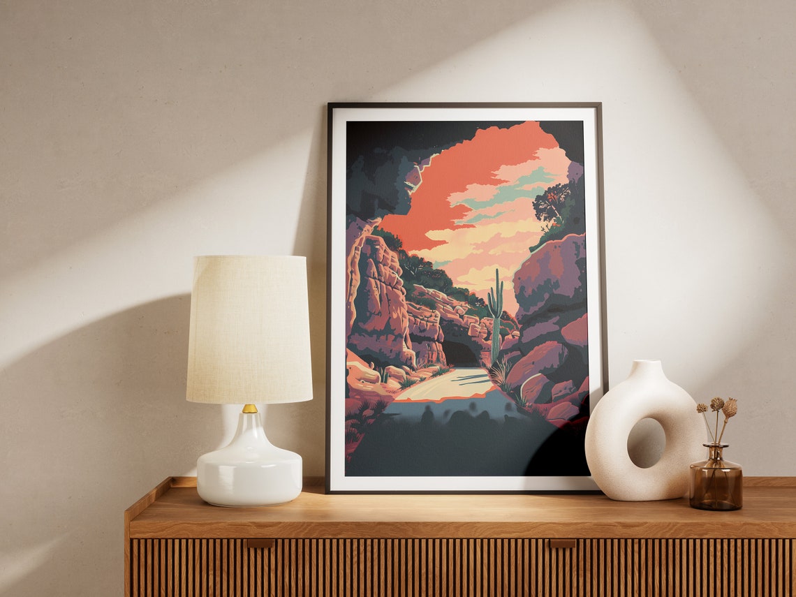 Carlsbad Caverns National Park Desert Canyon Saguaro Sunset Poster - Image 2