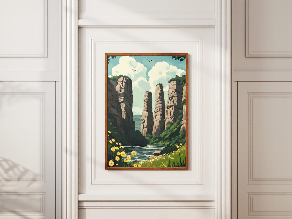 Towering Limestone Rock Pillars By A River With Wildflowers Poster - Image 2