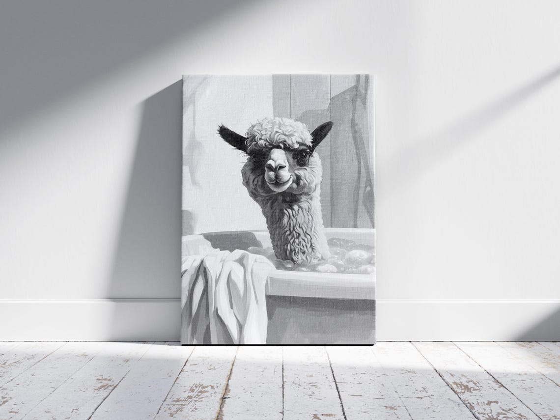 Alpaca Bathtub Poster Animal Art Print Funny Bathroom Decor Whimsical Wall Cute Minimalist Home - Image 2