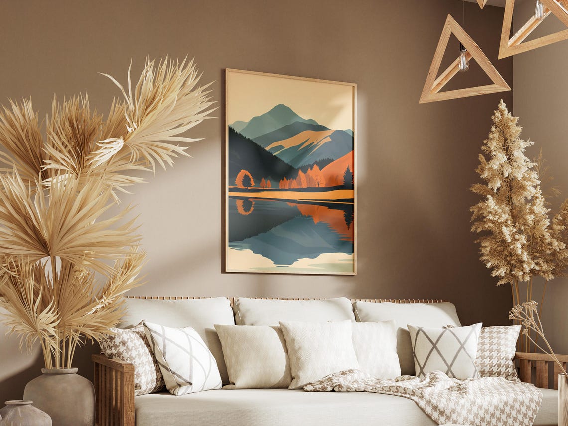 Lake District Autumn Lake Mirror Reflection Orange Trees Poster - Image 3