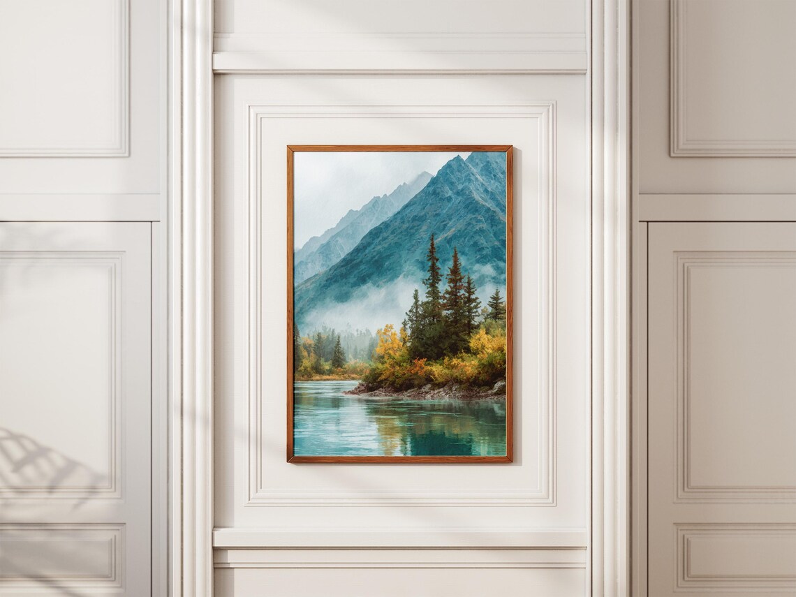 Lake Clark National Park Alaska Misty Mountain Autumn Lake Poster - Image 2