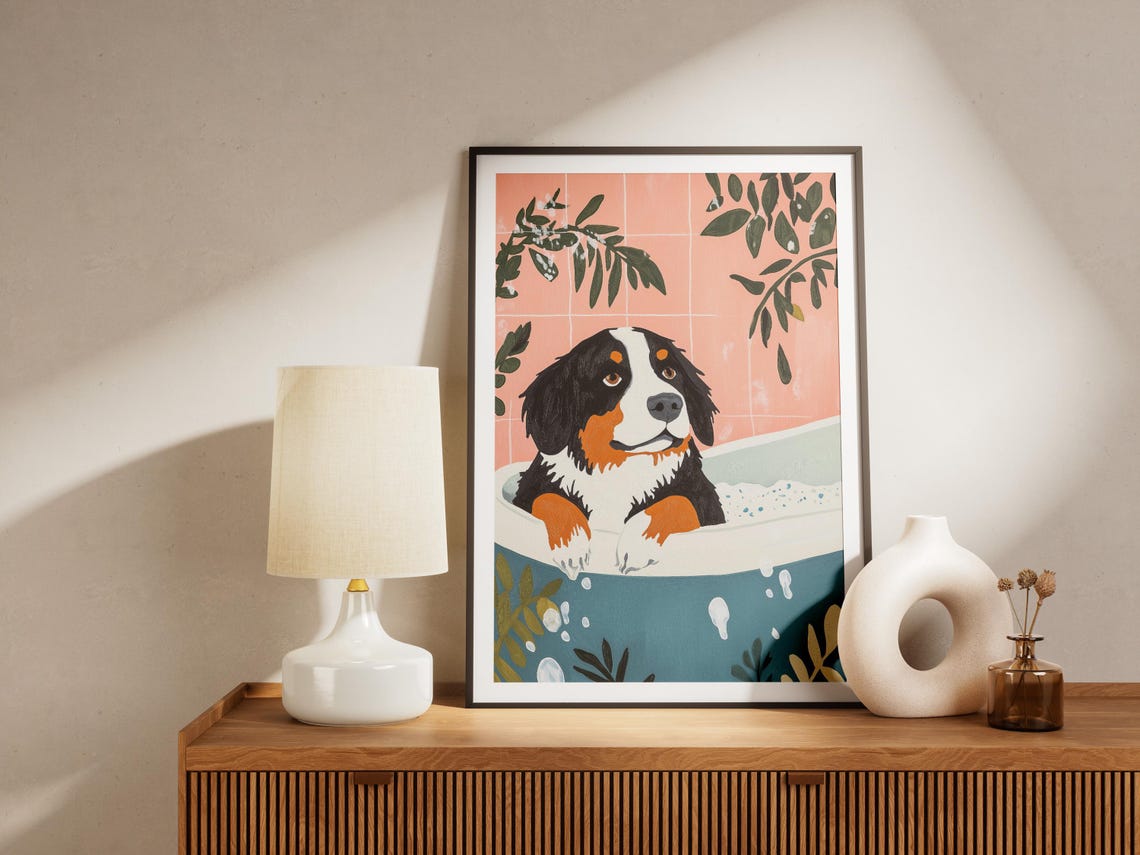 Bernese Mountain Dog Puppy in Bubble Bath Tub Funny Pet Poster - Image 4