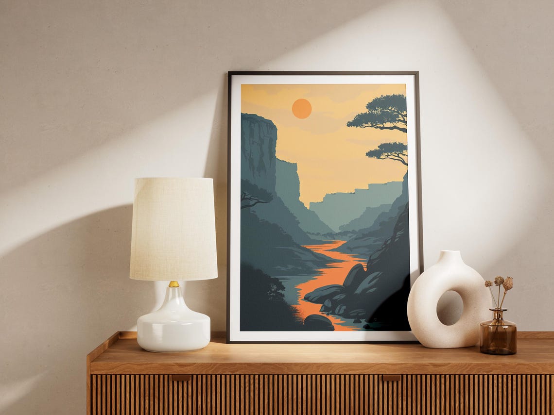 South Africa Canyon River Orange Sunset Minimalist Landscape Poster - Image 2